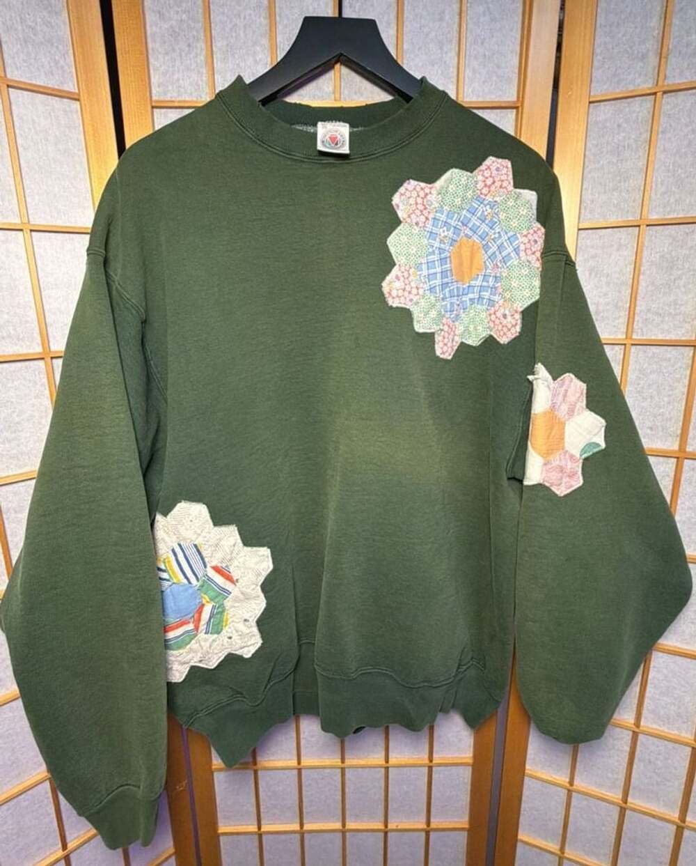 Munsingwear Quilted Patchwork Crewneck Sweatshirt XL Green